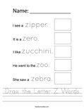 Draw the Letter Z Words Worksheet