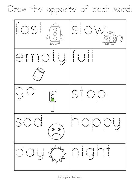 Draw the opposite of each word. Coloring Page