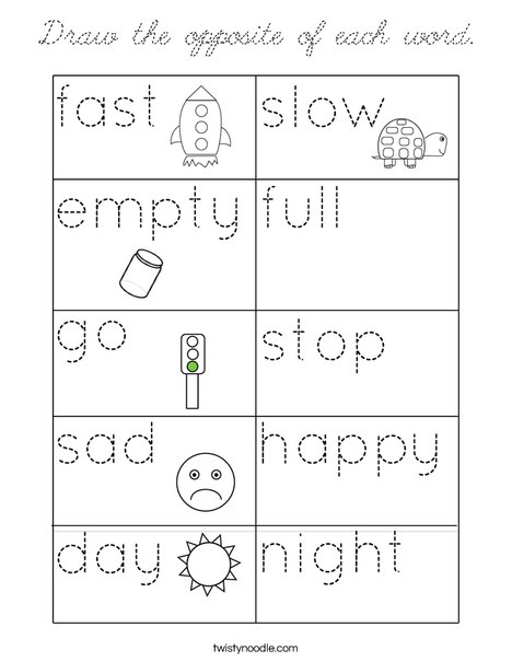 Draw the opposite of each word. Coloring Page