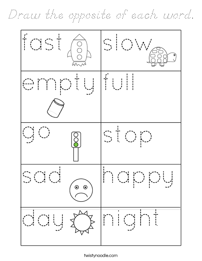 Draw the opposite of each word. Coloring Page