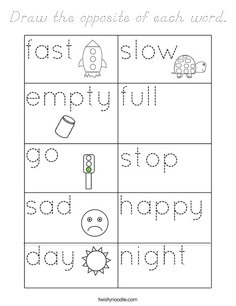 Draw the opposite of each word. Coloring Page