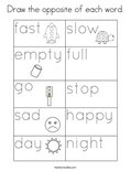 Draw the opposite of each word. Coloring Page