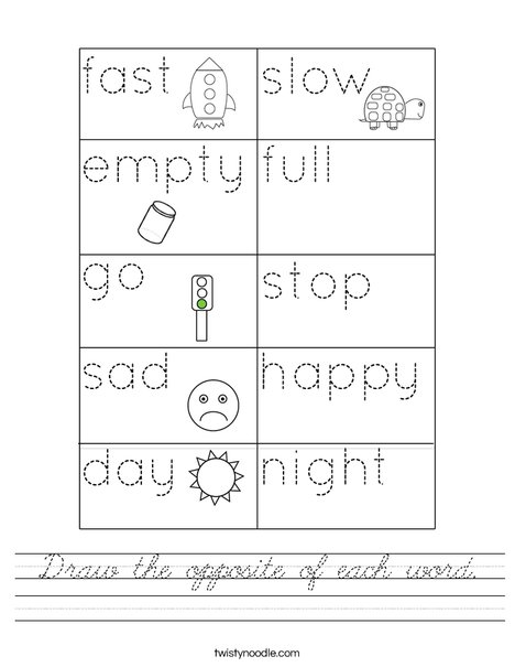 Draw the opposite of each word. Worksheet