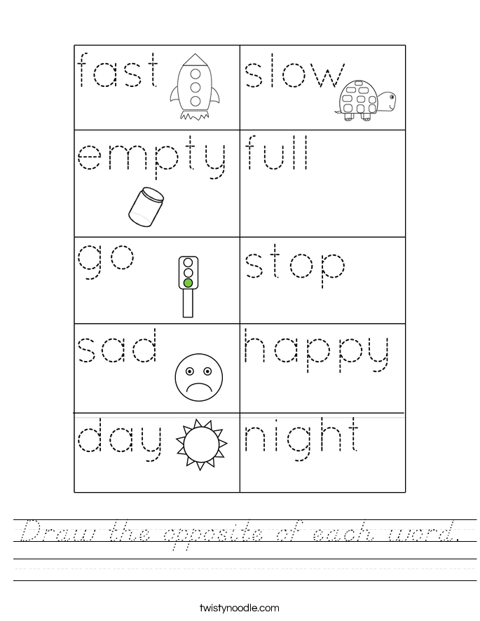 Draw the opposite of each word. Worksheet