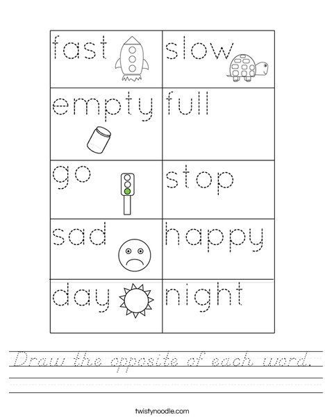 Draw the opposite of each word. Worksheet