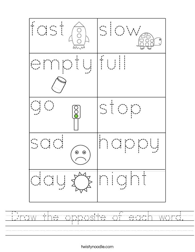 Draw the opposite of each word. Worksheet