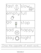 Draw the opposite of each word Handwriting Sheet