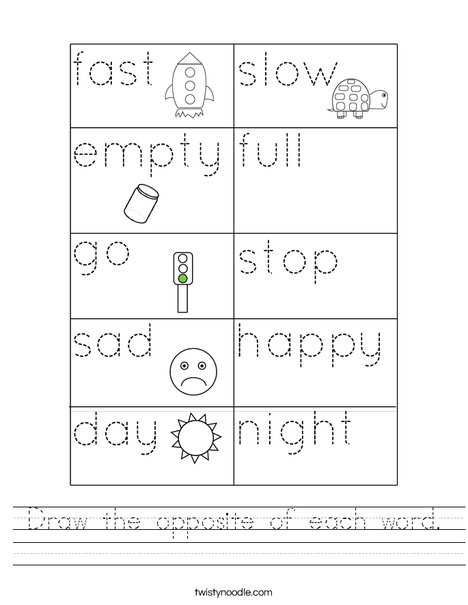 Draw the opposite of each word. Worksheet