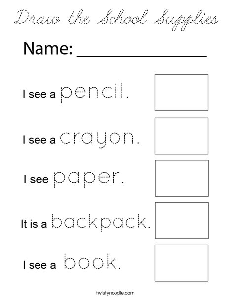 Draw the School Supplies Coloring Page
