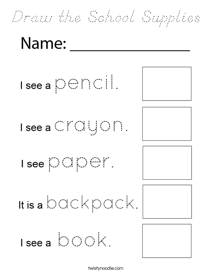 Draw the School Supplies Coloring Page