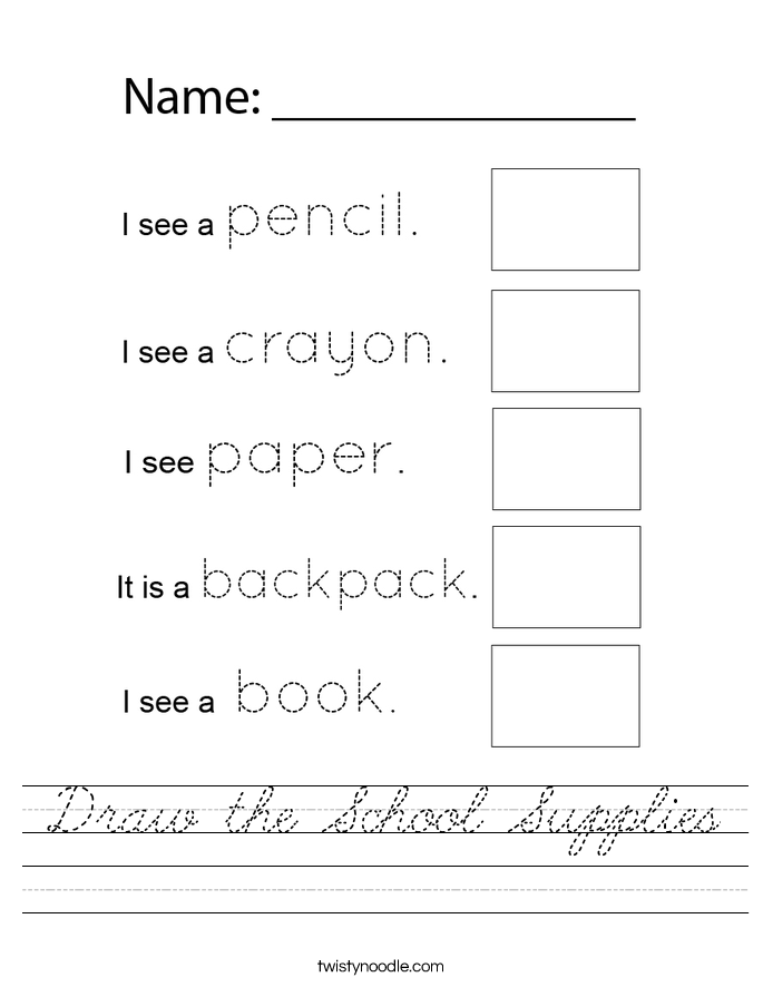Draw the School Supplies Worksheet
