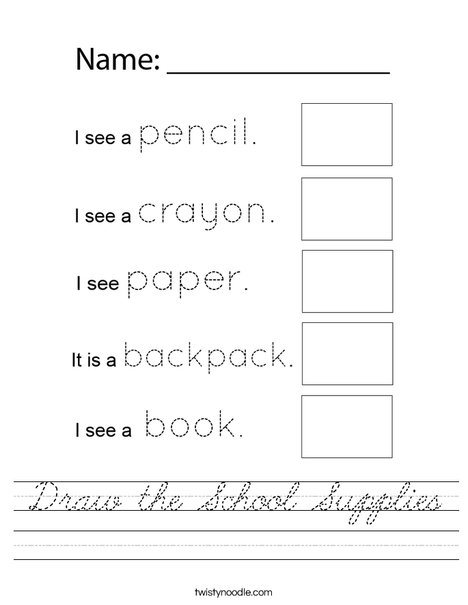 Draw the School Supplies Worksheet