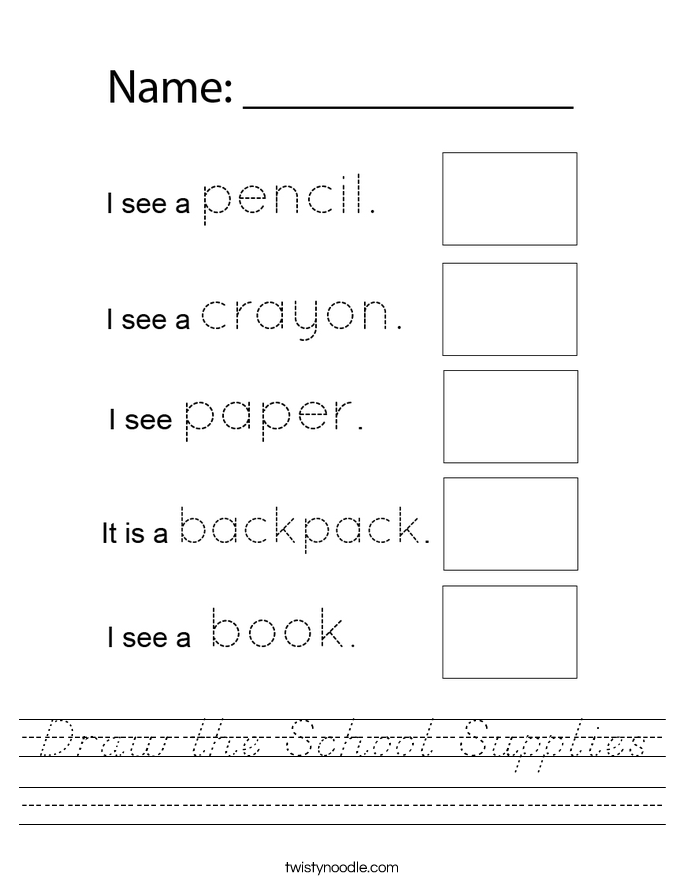 Draw the School Supplies Worksheet