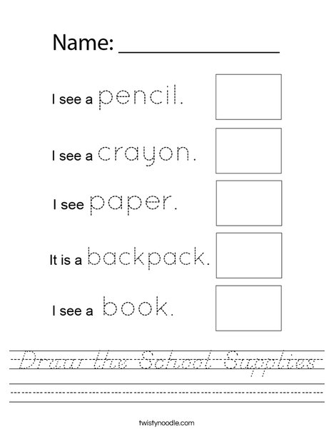 Draw the School Supplies Worksheet