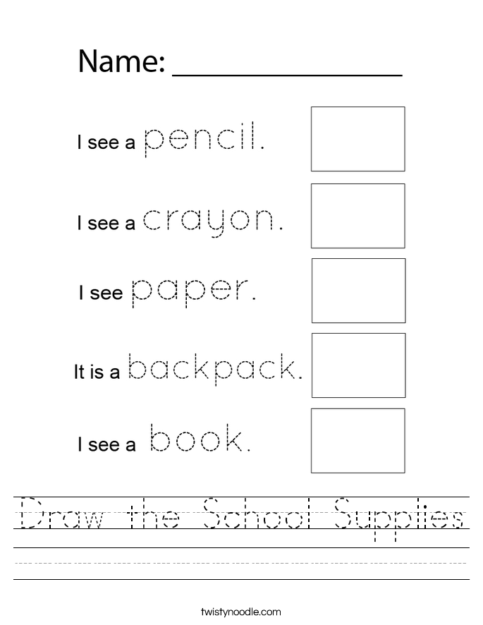 Draw the School Supplies Worksheet