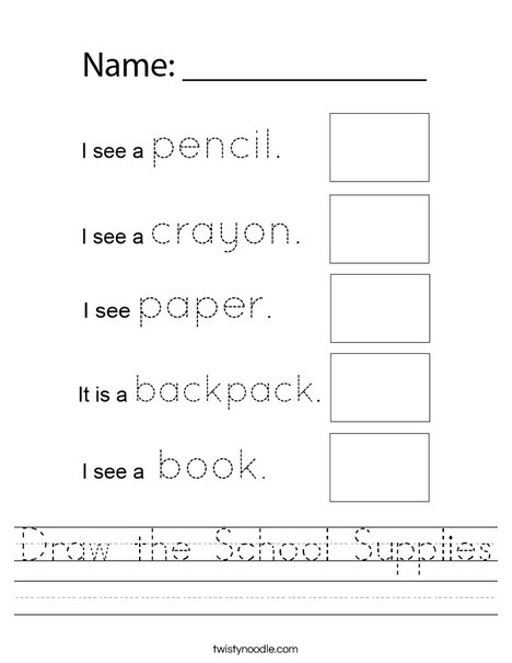 Draw the School Supplies Worksheet