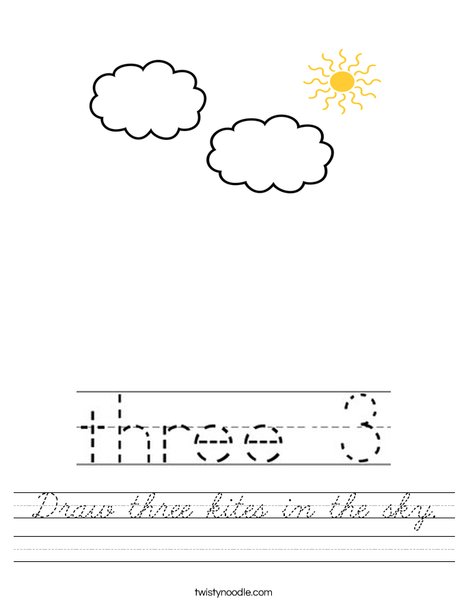 Draw three kites in the sky. Worksheet