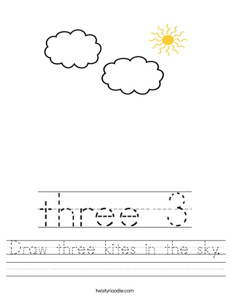 Draw three kites in the sky. Worksheet