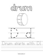 Drum starts with D Handwriting Sheet