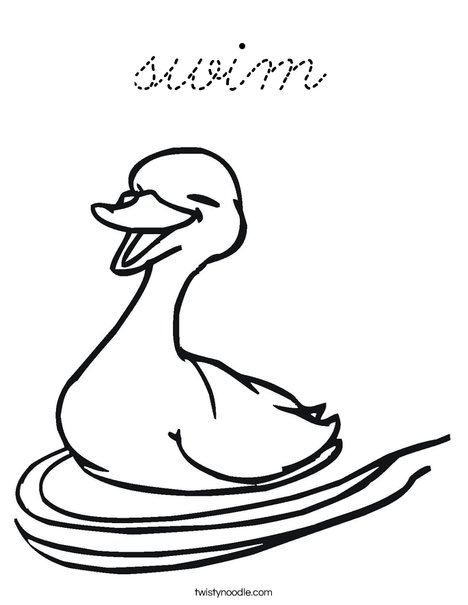 Happy Duck Swimming Coloring Page
