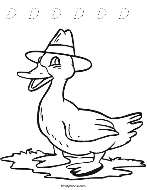 Duck with a Hat Coloring Page