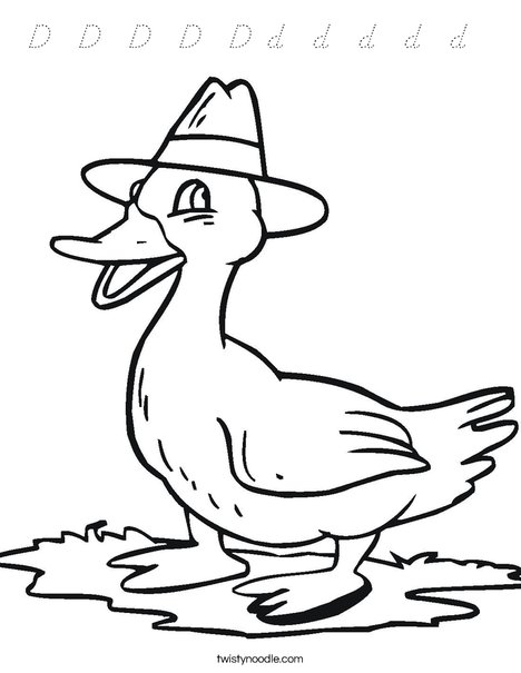 Duck with a Hat Coloring Page