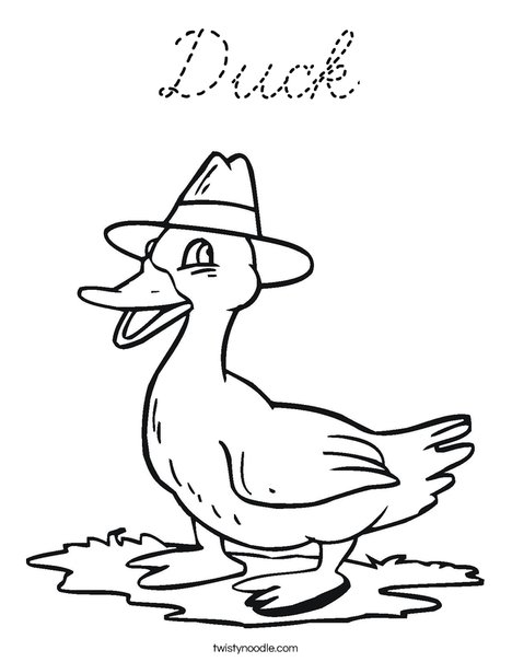 Duck with a Hat Coloring Page