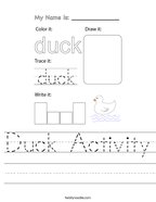 Duck Activity Handwriting Sheet
