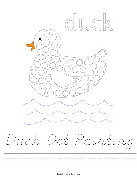 Duck Dot Painting Worksheet - D'Nealian - Twisty Noodle