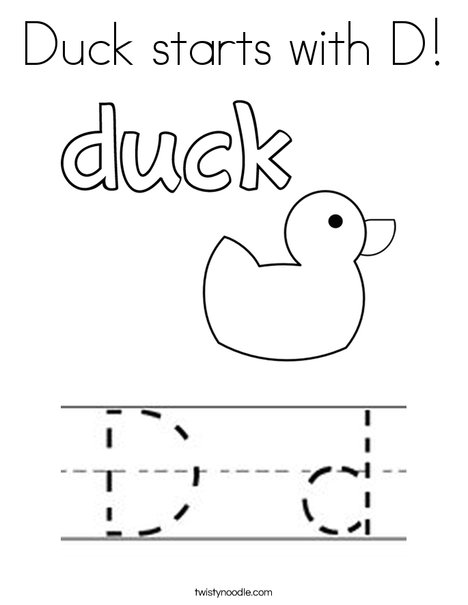 Duck starts with D! Coloring Page