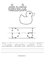 Duck starts with D Handwriting Sheet