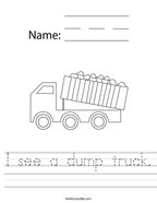 I see a dump truck Handwriting Sheet