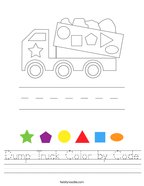 Dump Truck Color by Code Handwriting Sheet