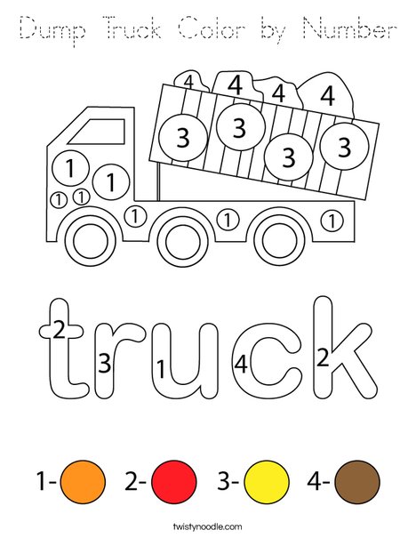 Dump Truck Color by Number Coloring Page