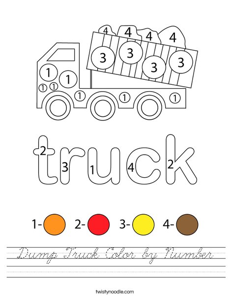 Dump Truck Color by Number Worksheet