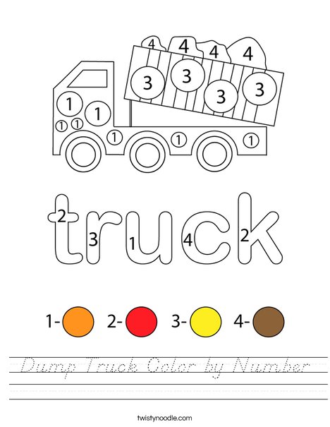 Dump Truck Color by Number Worksheet