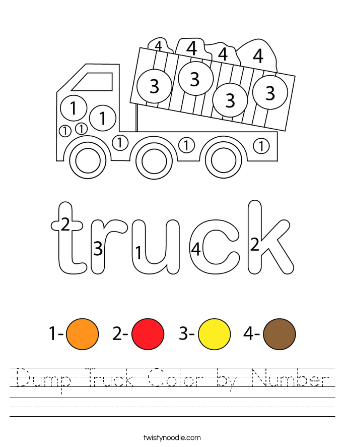 Dump Truck Color by Number Worksheet