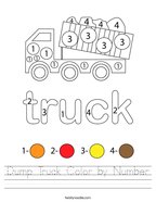 Dump Truck Color by Number Handwriting Sheet