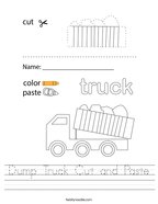 Dump Truck Cut and Paste Handwriting Sheet