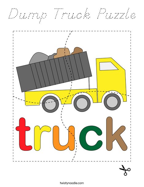 Dump Truck Puzzle Coloring Page