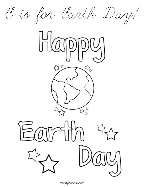 E is for Earth Day Coloring Page