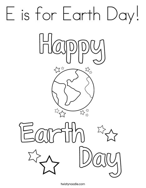 E is for Earth Day Coloring Page