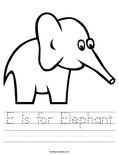 E is for Elephant Worksheet