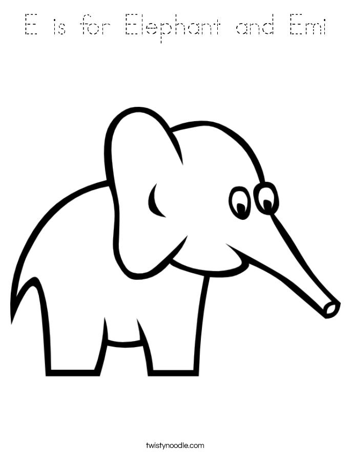 E is for Elephant and Emi Coloring Page