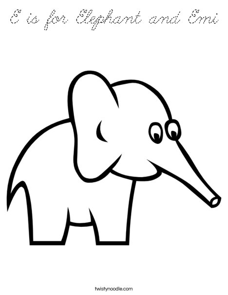 E is for Elephant Coloring Page