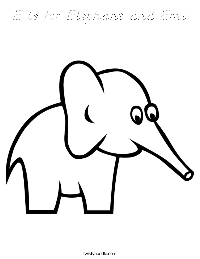 E is for Elephant and Emi Coloring Page