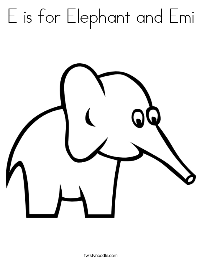 E is for Elephant and Emi Coloring Page