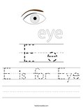 E is for Eye Worksheet