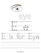 E is for Eye Handwriting Sheet