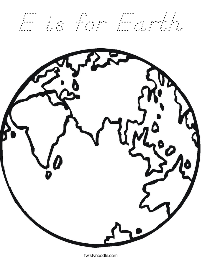 E is for Earth Coloring Page - D'Nealian - Twisty Noodle